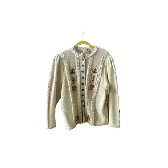 Astrifa Sweaters - Vintage Astrifa Gestrickte Trach Holiday Cream Ivory Wool Cardigan Size 44 M/L
